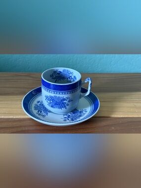 Copeland Spode Fitzhugh Blue White Demitasse Cup Saucer Set England Vintage